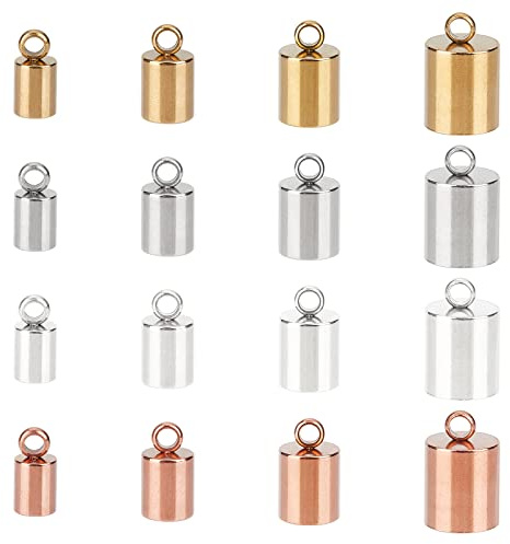 UNICRAFTALE 32 Stk 4 Farben 4 Größen Kabel Endkappen Säulen Kabelenden 3/4/5/6mm Innendurchmesser Endkappen 304 Edelstahl Endspitzen Lederband Endkappen Für Schmuckherstellung