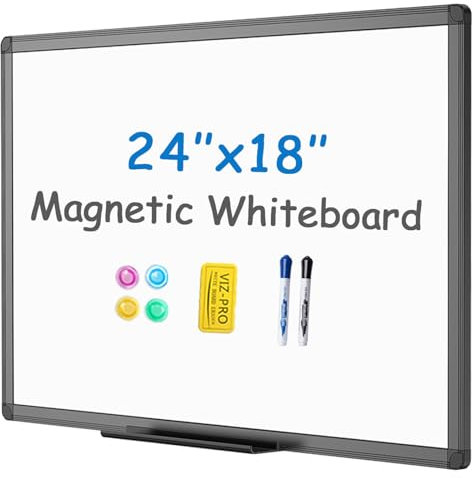 VIZ-PRO Magnetisches Whiteboard/Trockentafel mit schwarzem Aluminiumrahmen, 60 x 45 cm, inklusive 1 Radiergummi & 2 Marker & 4 Magneten