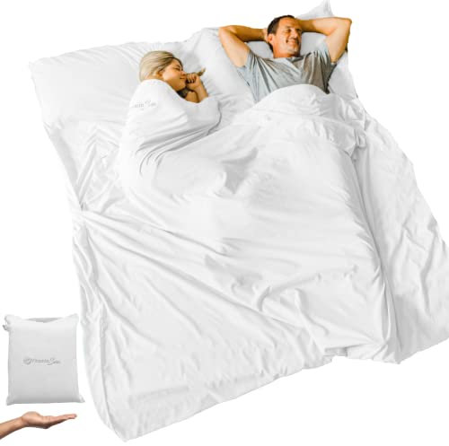 Hochwertiger Baumwoll-Schlafsack-Einsatz | weiße Schlafsack-Einlagen sind EIN tolles Reisezubehör | Queen-Size-Schlafsack-Einsatz ist das perfekte Osterkorbgeschenk – Reiseschlafsack –