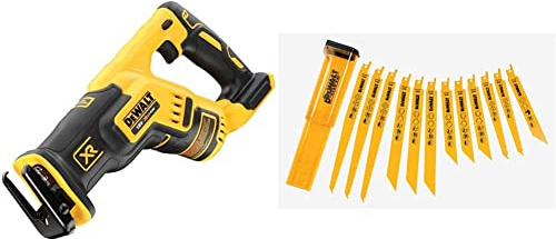 DEWALT DCS367N Brushless XR Compact Reciprocating Saw, Multi & DT2445-QZ Reciprocating Blades, One Size, Set of 12 Pieces