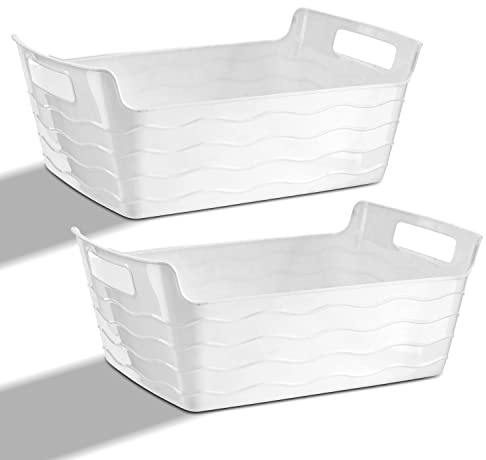 Homeshopa Plastic Storage Baskets with Handle, Rectangular Kitchen Organiser Storage Box, Strong Durable Stylish Plastic Storage Bin for Home Kitchen Pantry, Bathroom, Food, Toy Organizing (Pack of 2)