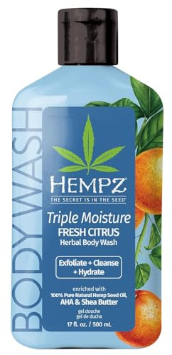 Hempz Body Wash Hydrating for Sensitive Skin, Scented, Moisture, Exfoliating with Shea Butter, Pure Hemp Seed Oil, and Algae for Sensitive Skin17 fl oz (Fresh Citrus)