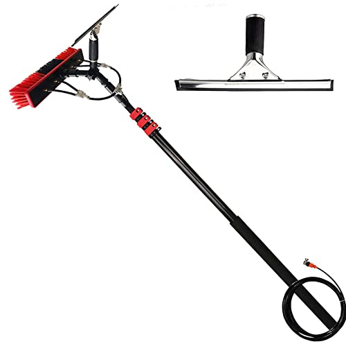 GIZMIT Outdoor Window Cleaning Pole, Water Fed Telescopic Brush Water Fed Pole Kit with Scraper, 12ft-39ft Solar Panel Cleaning System Outdoor Washing Equipment Tool,18FT/5.4M