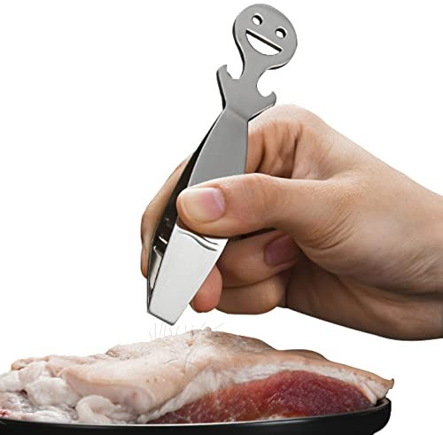 5 pinze per ossa di pesce in acciaio inossidabile, per rimuovere le ossa di pesce con acciaio ispessimento, strumento a spina di pesce design ergonomico coda sorridente viso appeso foro Lingjiong