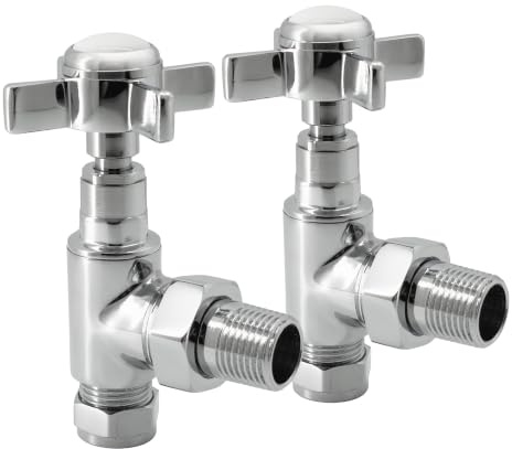 VANCOCO 2 Pack 1/2×15mm Chrome Angled Traditional Radiator Valves | Cross Handwheel,Suitable for heated towel rails & domestic central heating systems, traditional manual radiator valves set