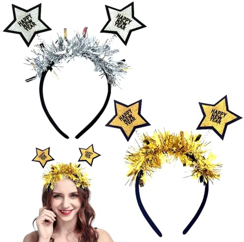 Seasboes Silvester Haarreif - Happy New Year 2025 Kopfschmuck für Kinder und Erwachsene - Glitzer Haarreif, Party Deko und Haarschmuck Zubehör