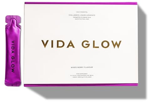 Vida Glow Collagen Liquid Advance, Double Dosage of Natural Marine Collagen & Added Antioxidant Complex to Address Skin Ageing, Ready-to-Consume Liquid Collagen, Delicious Mixed Berry Flavour.