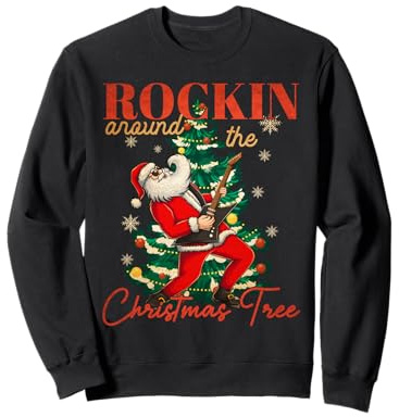 Guitare Rock and Roll à Bascule Autour du Sapin de Noël Père Noël Sweatshirt