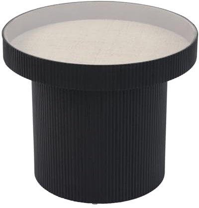 SVITA Miguel Beistelltisch mit Glas Coffeetable Couchtisch klein rund Sofatisch Schwarz/Natur 59 x 45 cm (ø x H)
