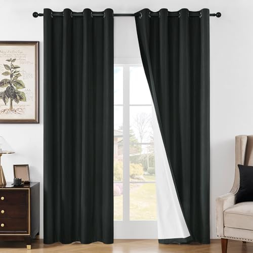 Joydeco Black Blackout Curtains 96 Inches Long - 100% Blackout Curtain for Bedroom, Grommet Thermal Insulated Noise Reducing Window Drapes 2 Panels Set (Black,52 Wx96 L)