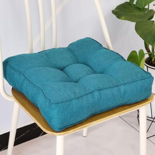 Sitzkissen Stuhlkissen 40x40x9cm für Indoor und Outdoor aus Baumwolle Dicke Polsterung Steppkissen/Bodenkissen, Stuhl Sitzpolster Passt für Haus, Garten, Büro und Autositze,Blau