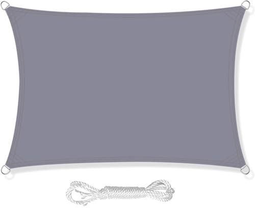 HEYOMART Sun Shade Sail 4m x 5m Rectangle Shade Sails Waterproof Outdoor Garden Patio Party Sunscreen Awning Canopy 98% UV Block With Free Rope, Grey