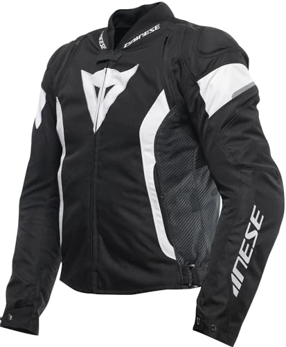 Dainese - Avro 5 Tex Jacket, Chaqueta de Moto de Tela con Protectores de Hombros, Hombre, Negro/Blanco/Negro, 50