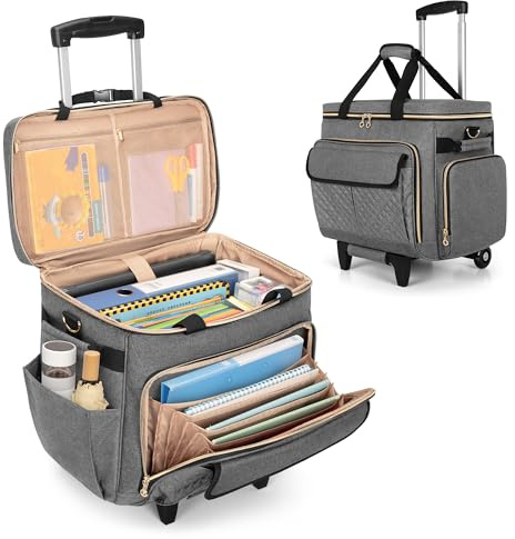 LUXJA Borsa per insegnanti con scomparto per laptop e carrello staccabile, valigetta multifunzione con spazio per file a fisarmonica (in attesa di brevetto), grigio