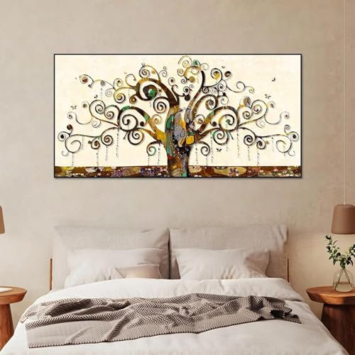 Quadro da parete moderno con albero della vita Gustav Klimt paesaggio stampa artistica da parete poster stampa su tela immagine per soggiorno 100 x 200 cm con cornice nera