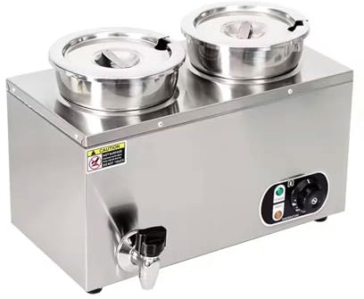 Scaldazuppe Commerciale 600W, Bagnomaria Elettrico in Acciaio Inossidabile 7Lx2, Scaldavivande a Buffet 86-185°F Tavolo a Vapore, con Coperchi, Rubinetto di Scarico, per Ristorante, Hotel, Mensa