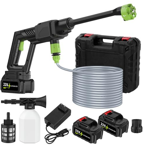 CURFAIR Cordless Pressure Washer,500PSI 1GPM 21V Portable Power Washer,with 6-in-1 Adjustable Nozzle, 2X1500mAh Battery,Portable Jet Washer for Cars Floor Cleaning,Garden Watering (Black1)