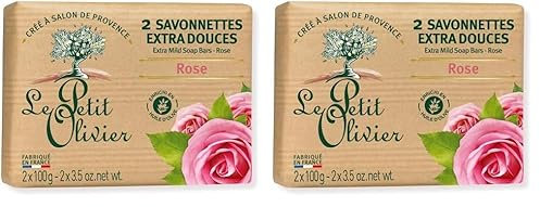LE PETIT OLIVIER - 2 Savonnettes Extra Douces - Rose - Parfum De La Région De Grasse - Nettoient La Peau En Douceur - Fabriqué en France - 2x100g (Lot de 2)