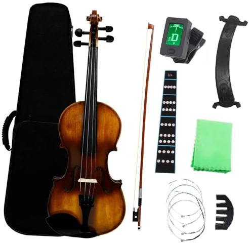 Violine 3/4 4/4 Akustische Violine Retro Stil Geige Für Violine Anfänger Mit Fall Bogen Saiten Schulter Rest Tuner Tuch(SETB,3/4)