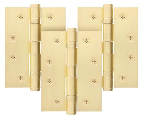 EAI Satin Brass Door Hinges, 102mm / 4 Inch, 1.5 Pairs Fire Rated | Internal Fire Door Hinges, Perfect for Wooden Doors, Smooth Operation, Ball Bearing Hinges, Fixings Included