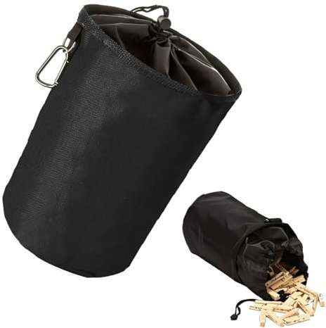 Jortmrd Porta Mollette Bucato, Impermeabile Cestino Mollette Bucato, Portamollette da Bucato con Gancio e Coulisse, Borsa per Mollette Interno e Esterno (Nero)
