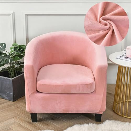 Chickwin Samt Sesselschoner Sesselbezug 2-Teilig, Stretch Einfarbig Sesselüberwurf Sesselhusse Club Chair Schonbezug für Cafe Stuhl Loungesessel Cocktailsessel Clubsessel (Rosa)