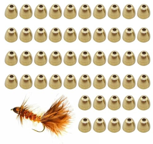 Kustimantu Perle con testa di mosca, materiale per legatura a mosca, testa conica in ottone, 50 pezzi, perline a testa conica, 3 misure, per principianti