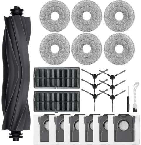 22 Pièces Accessoires pour Dreame L10s Ultra Gen 2/L10s Pro Ultra Heat/X30/L40 AE/Mova E30 Ultra,1 Brosse Principale 6 Sacs Aspirateur 4 Tampons Vadrouille 6 Brosses Latérales 2 Filtres HEPA