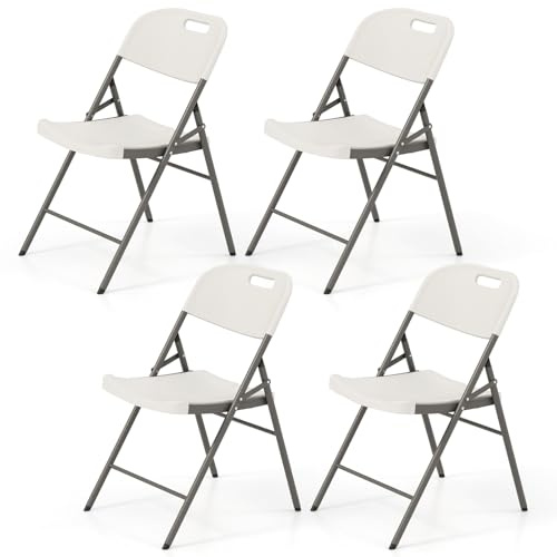 KOMFOTTEU 4er Set Gartenstühle klappbar, Balkonstühle mit Metallrahmen & Tragegriff, Klappstühle Terrassenstühle stapelbar bis 160 kg belastbar, Essstühle für Patio, Terrasse