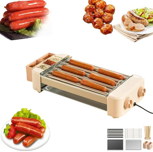 Macchina Elettrica per Hot Dog, Scalda Hot Dog Da Banco, Rulli In Acciaio Inox, Gamma 120-250 °C, Scaldavivande Elettrico A 6 Rulli, Per Salsicce Da Colazione, Involtini Primavera, Cucina Ristorante