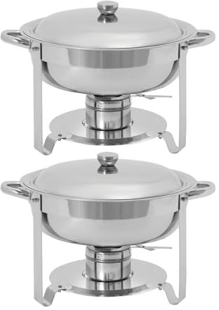 Set di 2 contenitori per alimenti in acciaio inox, con coperchio e porta carburante, per feste, matrimoni e ristoranti