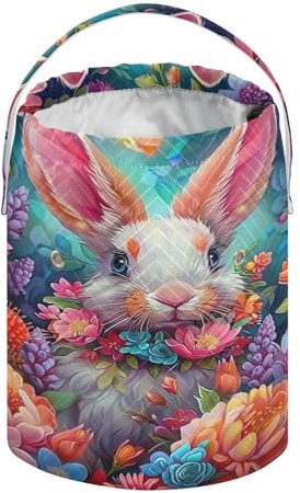 Osterkörbe, Kaninchen, bunte Blumen, Häkelgarn, Häkeltasche, Organizer, Stricktasche, Basteltasche, Garn-Organizer für Häkelanfänger, Strickzubehör und Zubehör