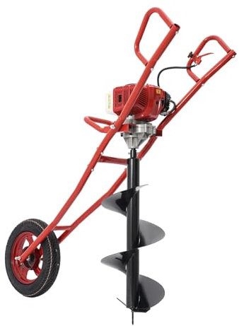 panfudongk Taladro de mano para suelo, taladro de tierra, taladro de motor, ideal para plantas de jardín, instalación de postes, con potencia del motor 1,46 kW, cilindrada de 52 cc (rojo)