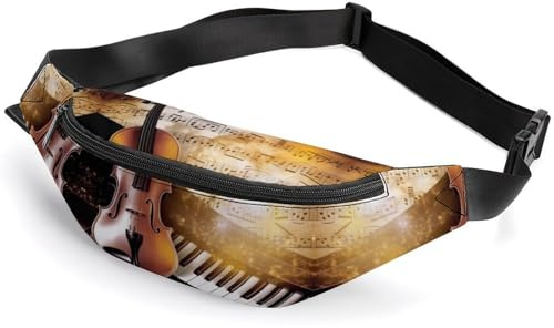 Sac banane à fermeture éclair pour homme et femme - Sac banane élégant avec sangle réglable pour piano, violon, notes de musique, voyage, sac banane pour course à pied, randonnée, entraînement