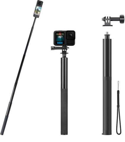 134cm Selfie Stick für Insta360 X5 zubehör, Unsichtbare Selfie-Stab Monopod Ausziehbar Selfiestick für Insta 360 ONE X5, X4, X3, X2, X, mit DJI OSMO Action - inkl. Go Pro Adapter & Handgelenksschlaufe