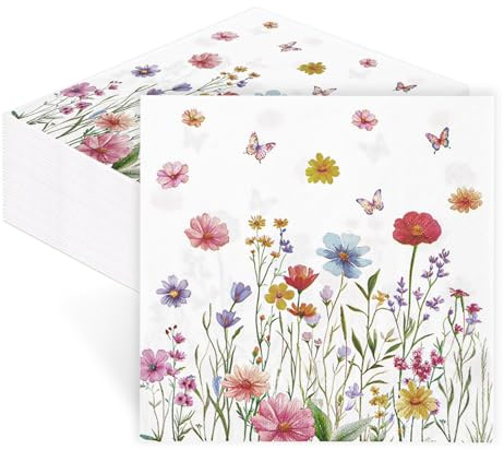 80 Stück Servietten Blumen - Frühling Servietten, Serviettens Sommer, Tischdeko für Hochzeit, Geburtstag, Frühling, Ostern