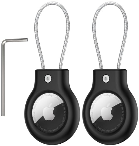 Oumida Fodral för Apple AirTag trailer säker hållare med kabel, robust anti-förlust säkerhetslås Airtag Case, med insexnyckel, för nyckelring bagage osv (svart/svart)