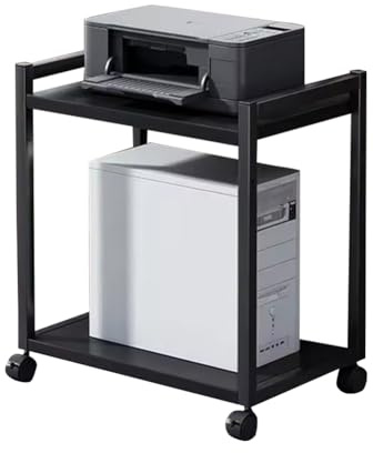 Creperture 2 Ebenen Computer Tower Ständer, Höhenverstellbarer PC Tower Ständer mit Rollen, PC CPU Stand aus Metall Druckertisch für Wohnzimmer, Schlafzimmer, Arbeitszimmer, Büro,51x30x55cm,Schwarz