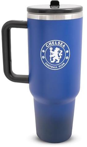 Hy-Pro Officially Licensed Chelsea 40oz/1.18 L Thermal Flask & Handle - Metal Water Bottle with Straw, Portable Water Bottle for Sports & Daily Use - Stainless Steel Design