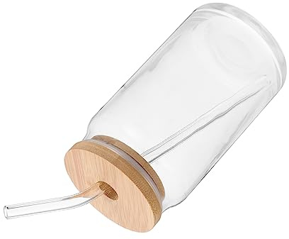 Cabilock Botella Transparente De Vidrio Para Leche y Zumos Con Tapa De Bambú y Pajita Ecológica Recipiente Reutilizable Para Bebidas Saludables