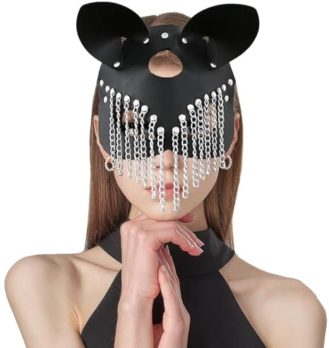 WENAUANG Halloween Katze Maske, PU Leder Halbgesichts Maske Katzemasken, Damen Sexy Venezianische Augenmaske Halbgesichtsmaske, Catwoman Maske für Halloween Cosplay Karneval Maskerade Make-Up