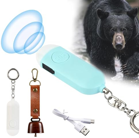 Rechargeable Electronic Air Bear Horn with 130dB Loud Alarm & LED Strobe Light – Ultra-Lightweight Personal Safety Horn for Dogs .Hiking, Camping, Wildlife Protection ,Bear-Protection（Blue） Loxnzify