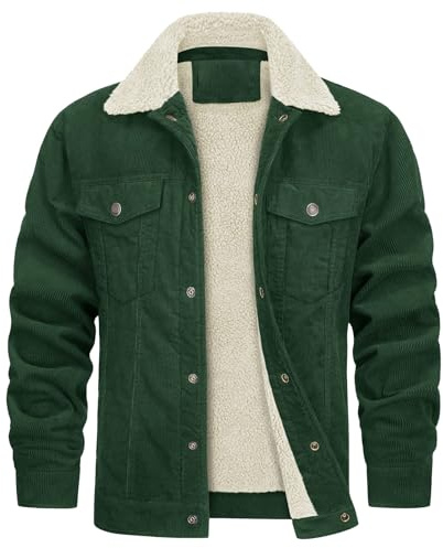Veste d'hiver doublée polaire pour homme, manteau de camionneur en velours côtelé Sherpa, vêtements d'extérieur chauds, vestes de travail décontractées, style denim, vert, taille L