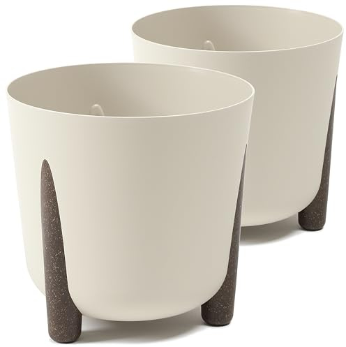 Tymar Blumentopf mit Füßen, 2er-Pack, Runde Form, Übertopf ((2pack) Beige, ø 30 cm)