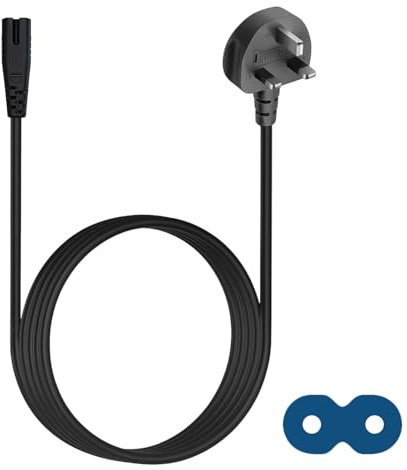 TV Power Cable 3M, 2 Pin UK Figure 8 Power Lead, Black Figure of 8 Power Cable Compatible with LG PS4 PS5 Sumsang Philips Toshiba TV Printer Monitor