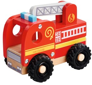 Eichhorn Feuerwehr zum Schieben – Spielzeug-Feuerwehrfahrzeug zum Rollen und Greifen, Robustes Design, gefertigt aus Buchenholz, Birkenholz und Sperrholz, Kleinkindspielzeug Fahrzeug, rot, ab 1 Jahr