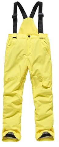 Skihose/Schneehose Kinder Unisex Winterhose Mit Abnehmbaren Hosenträgern wasserdichte Matschhose Gefütterte Thermohose Winter Outdoor Wanderhose Regenhose (Yellow, 11-12 Years)
