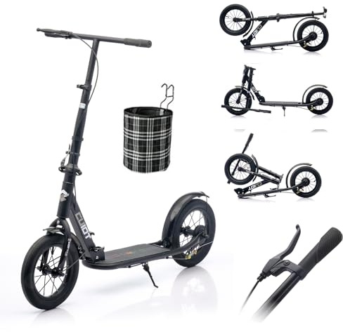 GHBXJX 290mm XXL Big Wheel Scooter Erwachsene 150 kg Tragkraft City Roller, Klappbarer Cityroller mit Handbremse und Bremse, Tretroller Kinder ab12, Kickscooter für Erwachsene,Schwarz