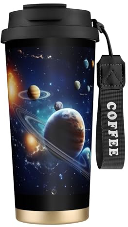 ZGHQHCDRH Planets Stars And Milky Way Galaxy Print 316 Stainless Steel Coffee Cup Premium Insulated Travel Tumbler With Straw Wrist Strap