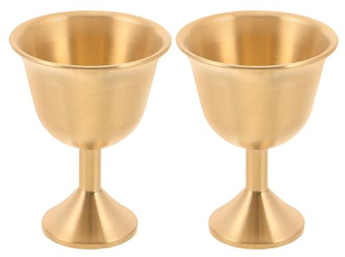 Homoyoyo Lot de 2 Calices en Laiton Moyen, Coupes à Vin Vintage pour Cérémonie de Communion, Gobelets D'autel Résistants au Ternissement, pour Rituels Religieux et Banquets Festifs